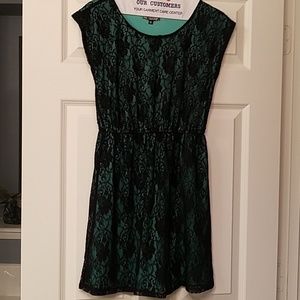 Teal tunic with black lace overlay